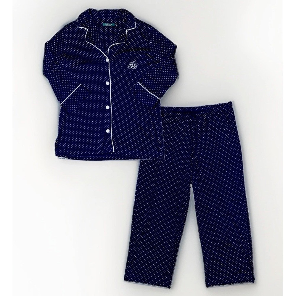 Lauren Ralph Lauren Navy Blue Polka Dot Capri Pajama Set 3/4 Sleeve Cotton XS